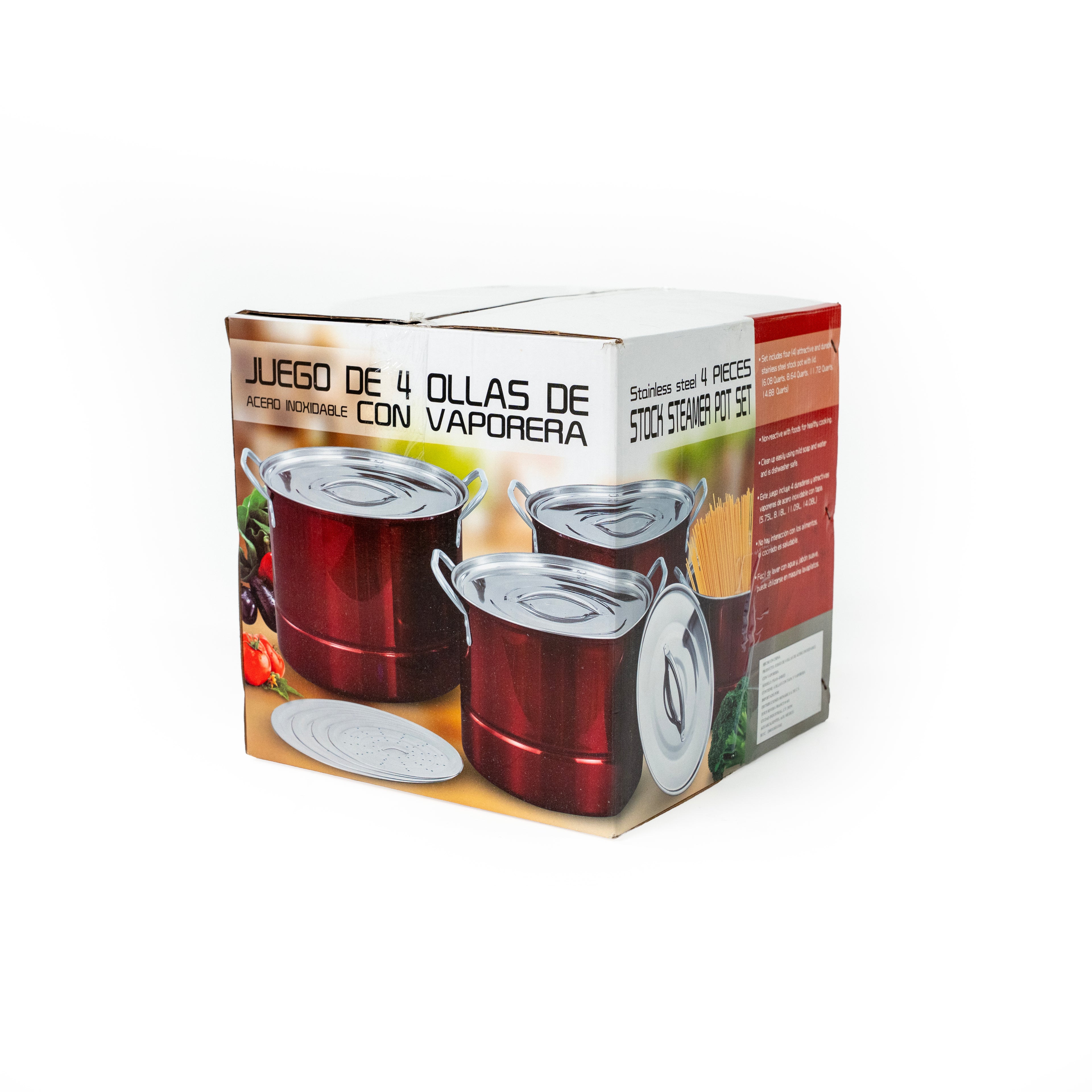 JUEGO DE STOCK POT CON VAPORERA ROJO