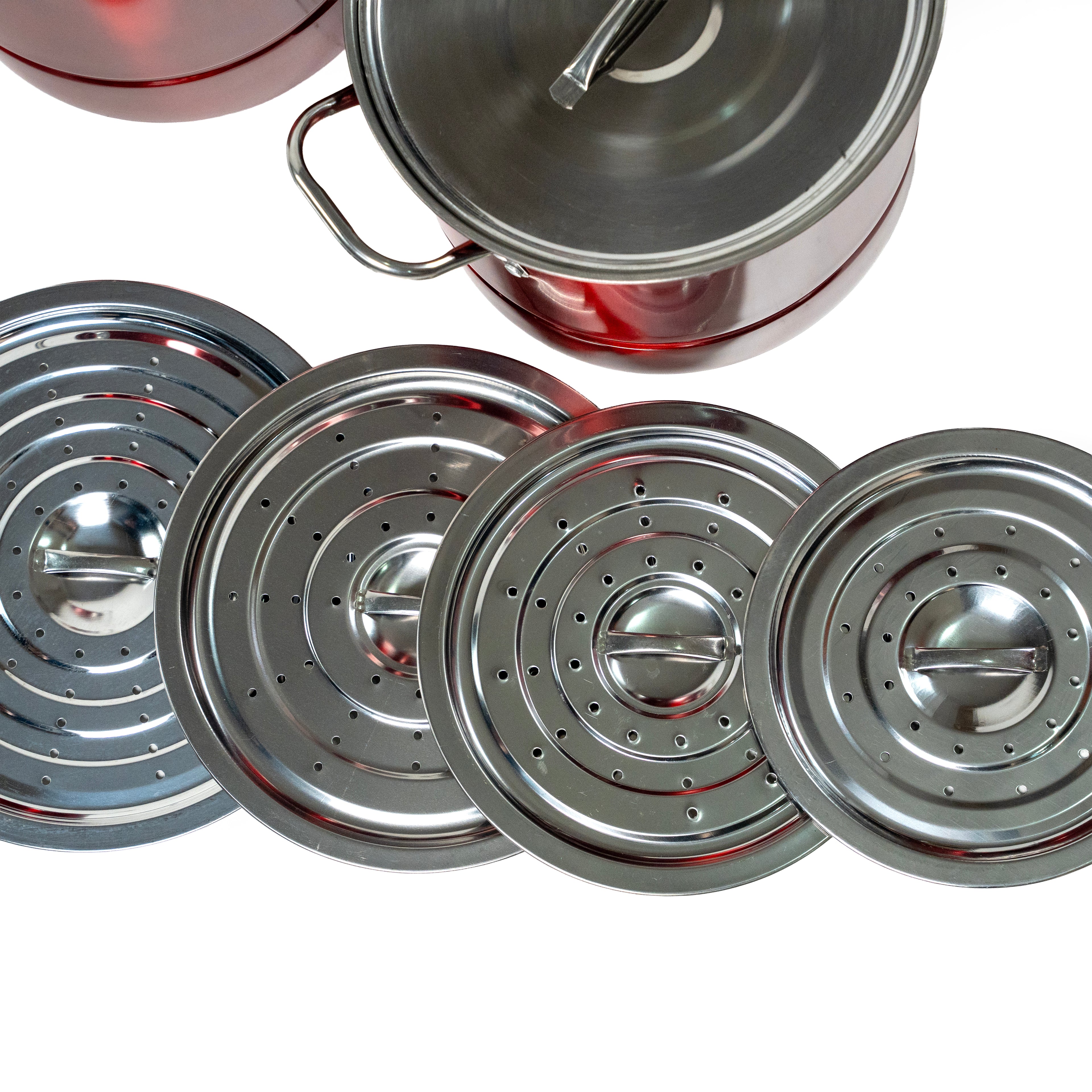 JUEGO DE STOCK POT CON VAPORERA ROJO
