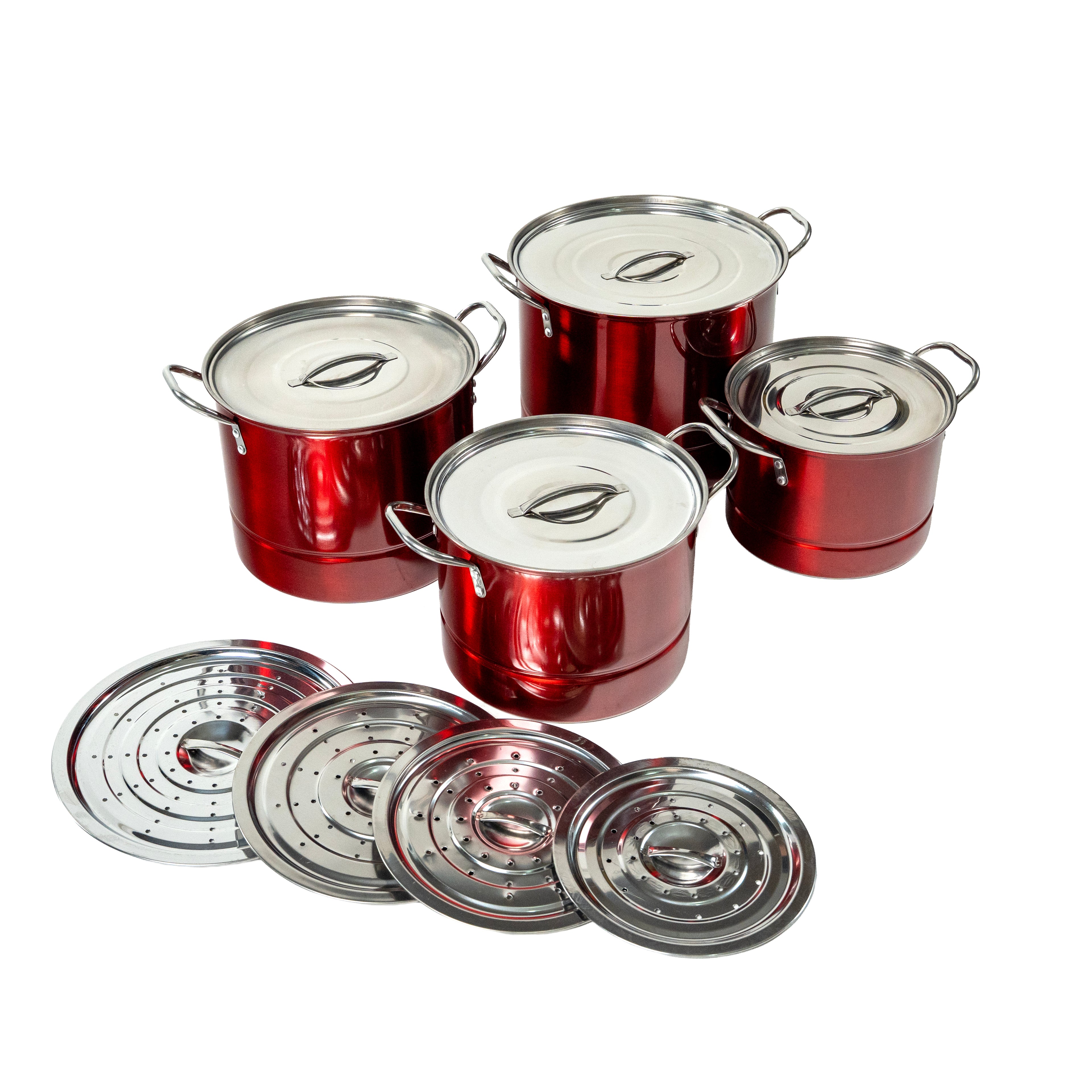 JUEGO DE STOCK POT CON VAPORERA ROJO
