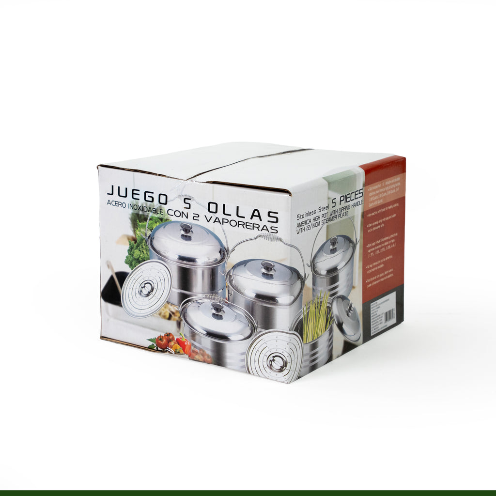 JUEGO DE 5 OLLITAS CON VAPORERA