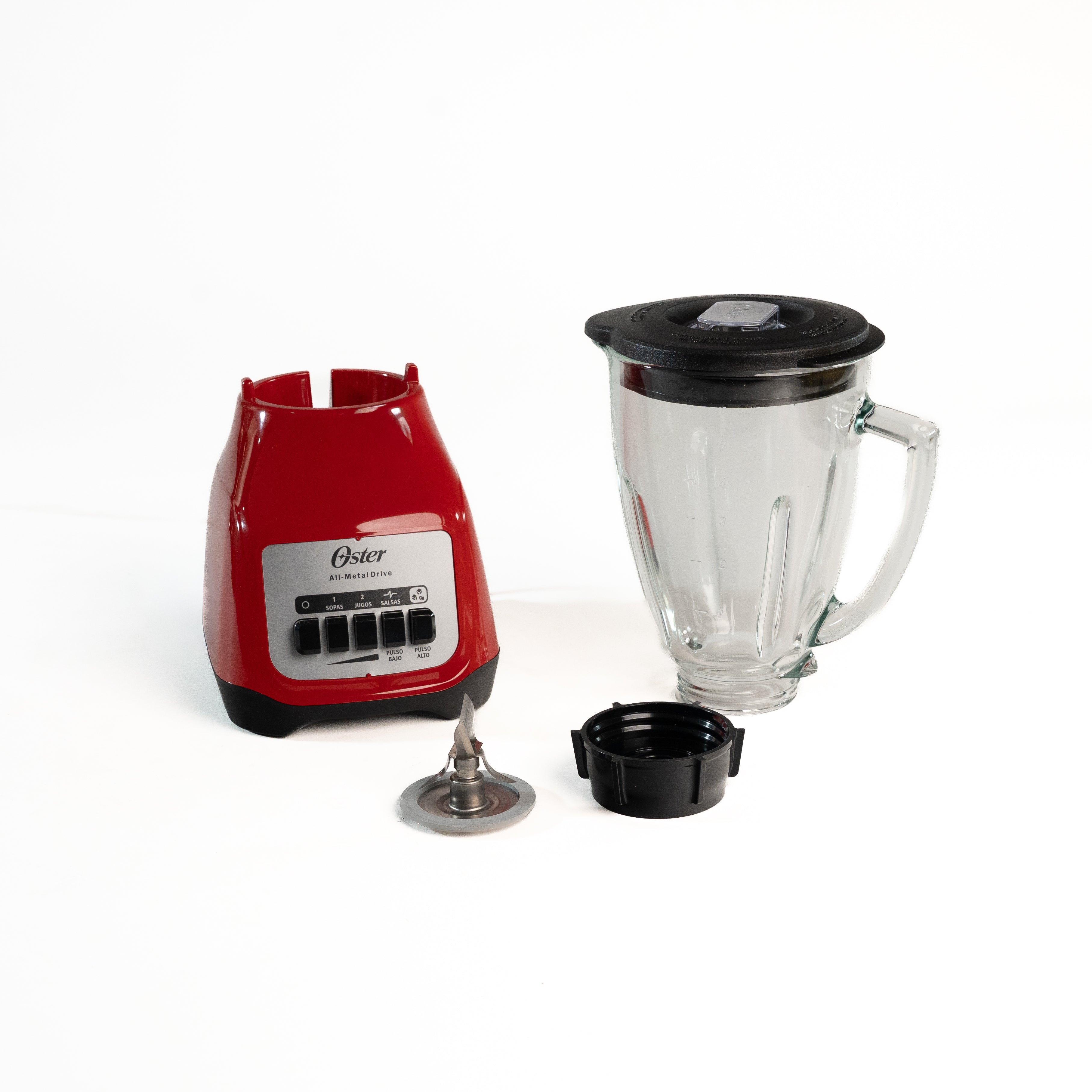 LICUADORA VASO VIDRIO ROJA CON BOTON