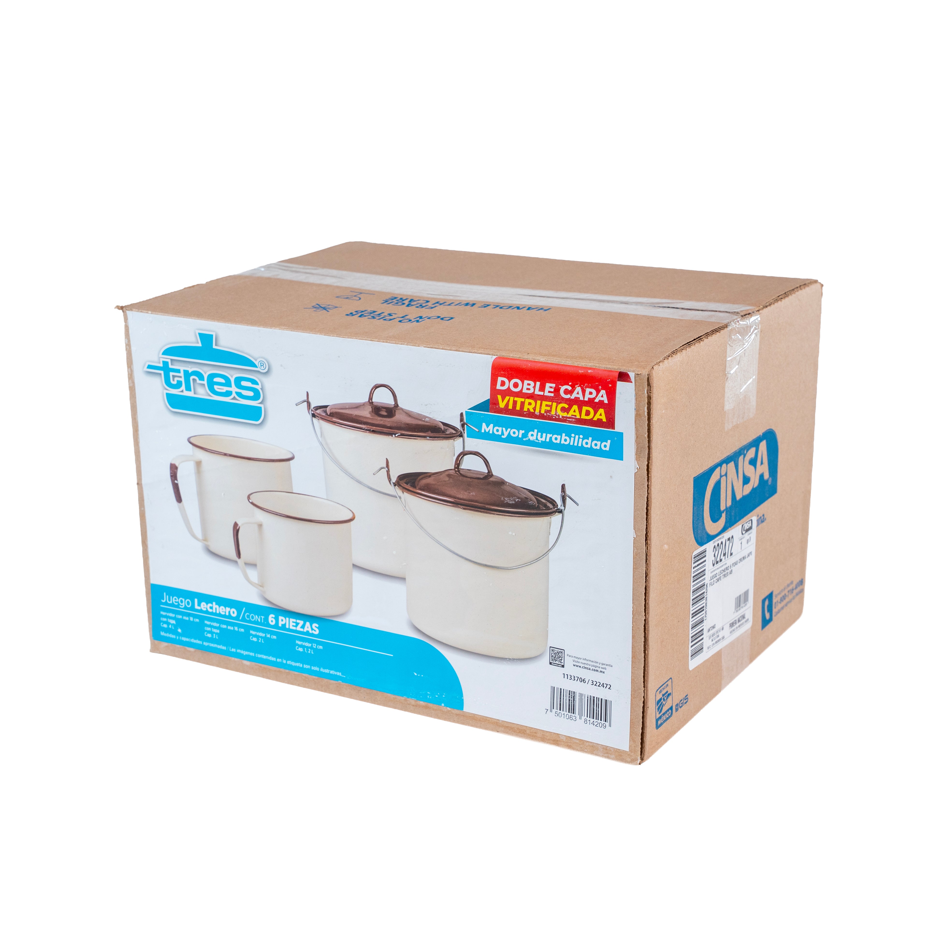 JUEGO LECHERO 6 PZAS CREMA MARCA TRES