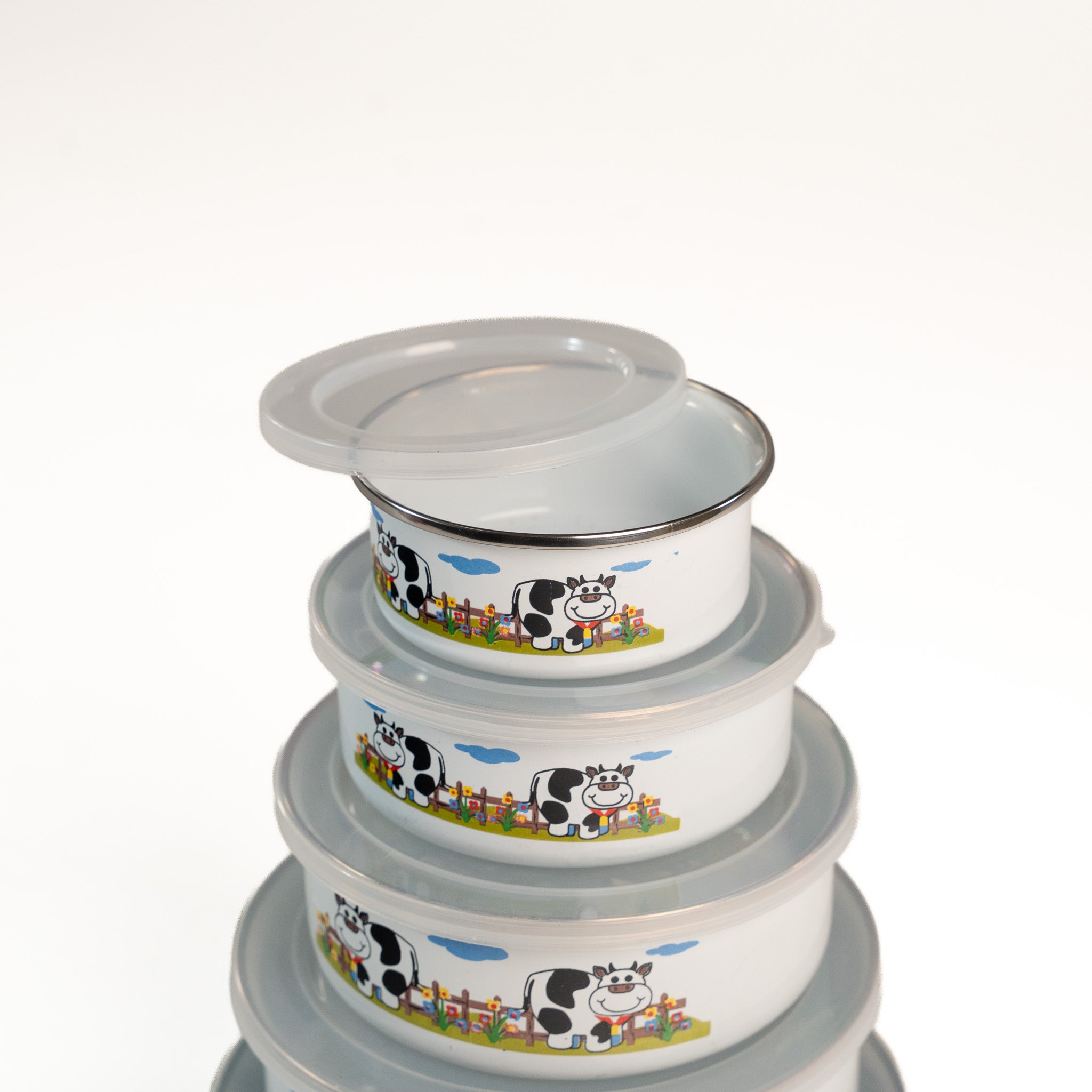 SET 5 PZAS ACERO ESMALTADO C/ANILLO TAPA PLASTICO