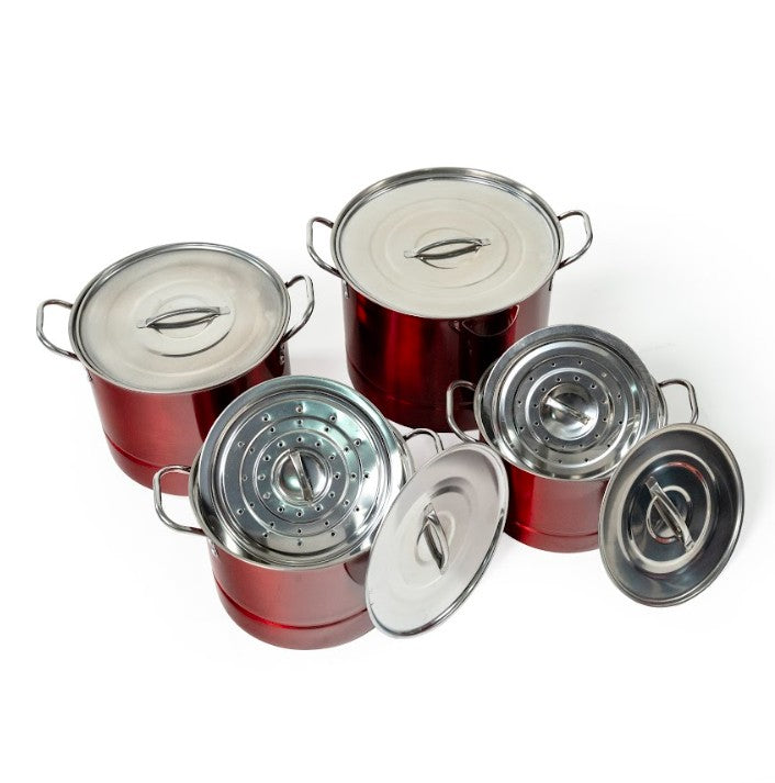 JUEGO DE STOCK POT CON VAPORERA ROJO