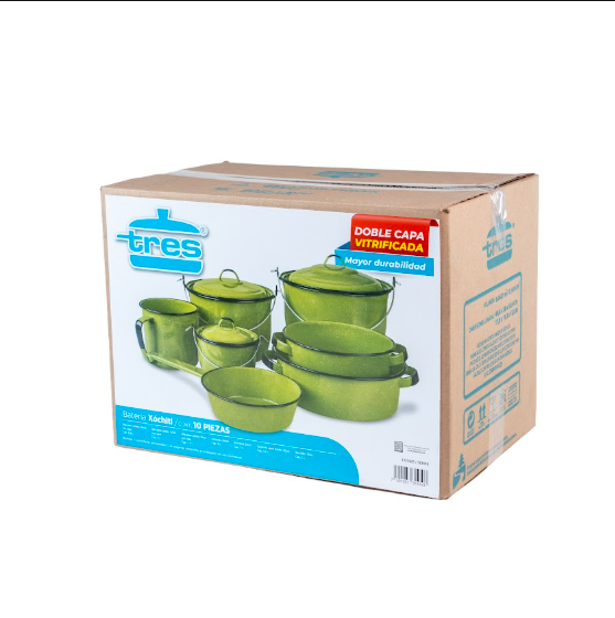 BATERIA XOCHITL 10 PZ VERDE AGUACATE MARCA TRES