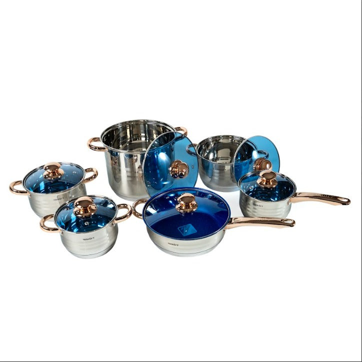 BATERIA ZAFIRO 12 PIEZAS OLLA ALTA